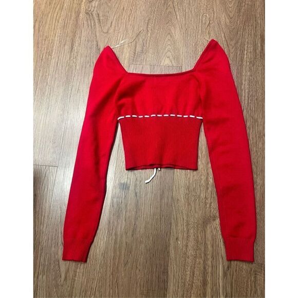 HESPERUS Natasha Square Neck Long Sleeve Knit Top in Red- sweater size S - Picture 5 of 6